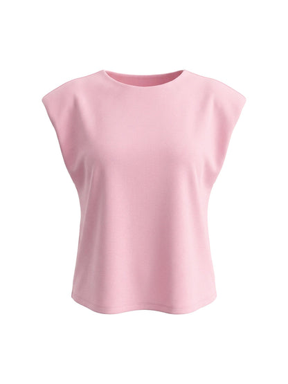 Cap Sleeve Loose Solid Color Round-Neck Blouses&Shirts Tops