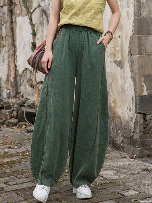 Women Summer Worn Pure Color Ramie Bloomers