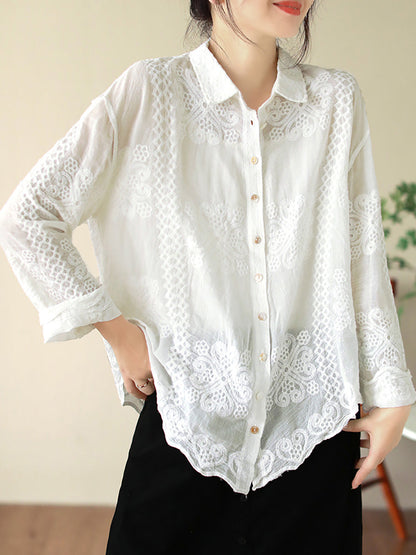 Women Summer Artsy Embroidery Shirt