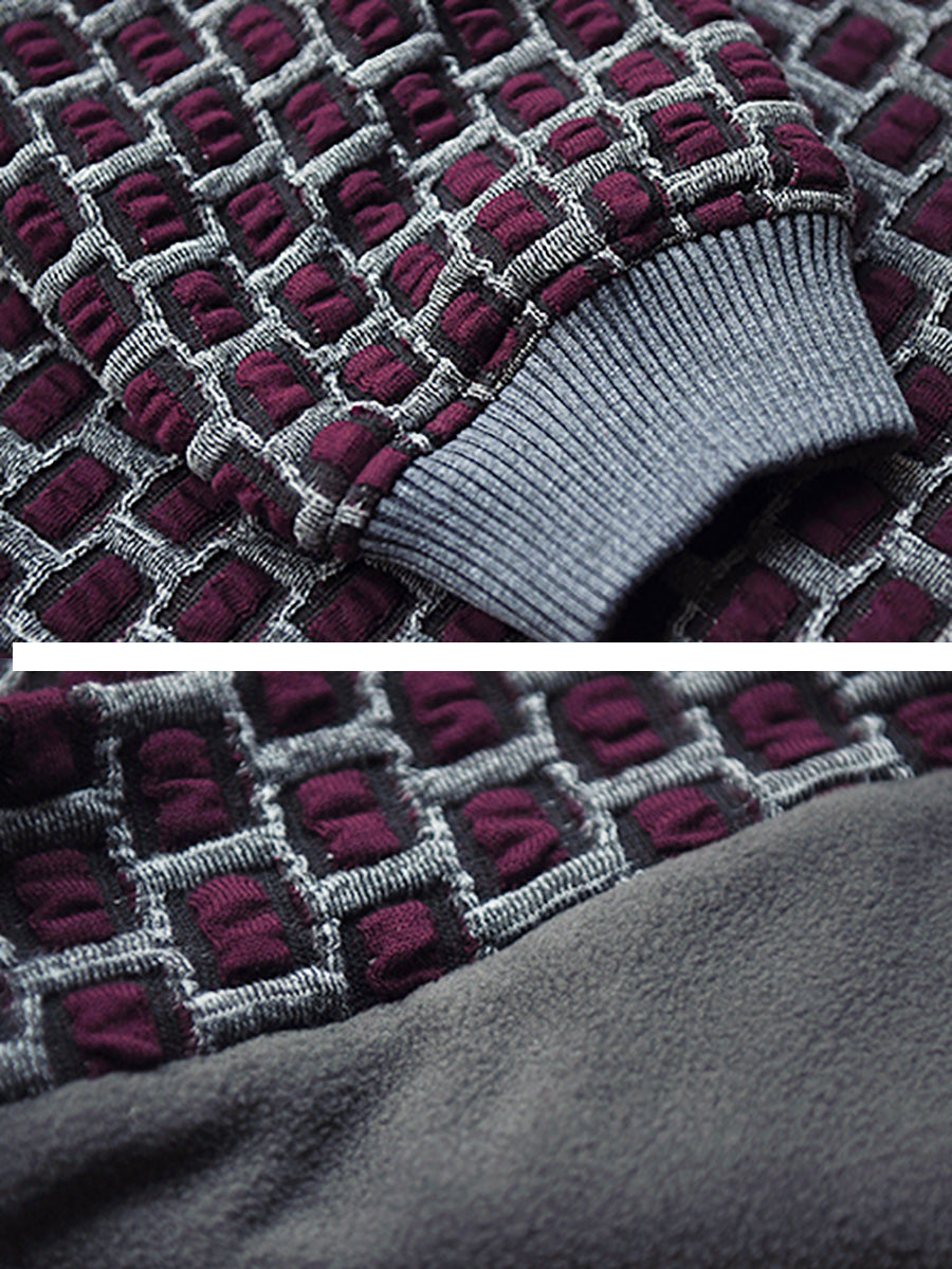 Women Artsy Plaid Fleece-lined Half-Turtleneck Blouse