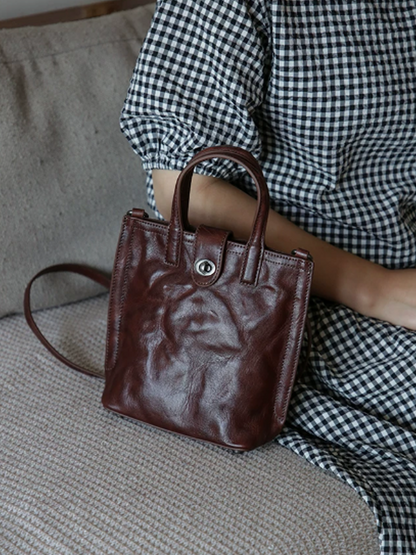Vintage Crinkled Mini Tote Crossbody Bag