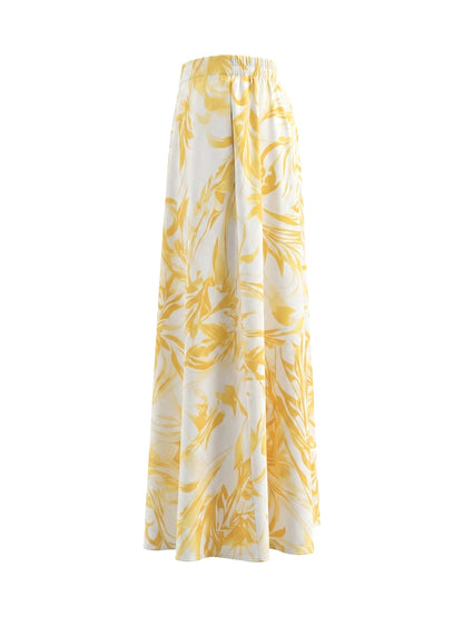 A-Line High Waisted Contrast Color Flower Print Pockets Skirts