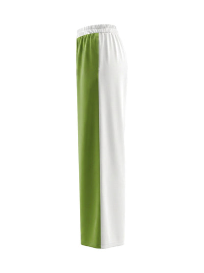 High Waisted Wide Leg Contrast Color Pockets Casual Pants Bottoms Trousers