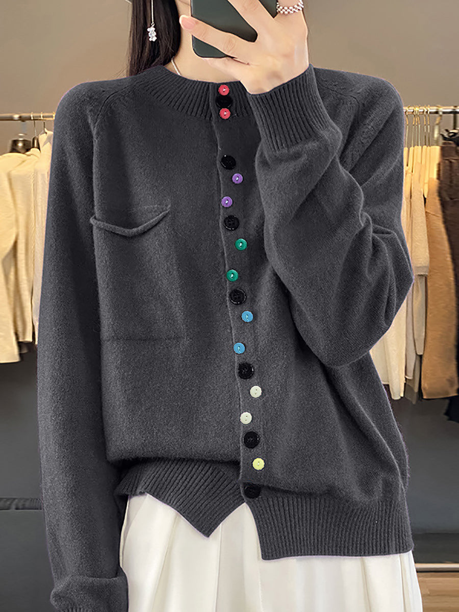 Women Autumn O-Neck Pure Color Knit Sweater