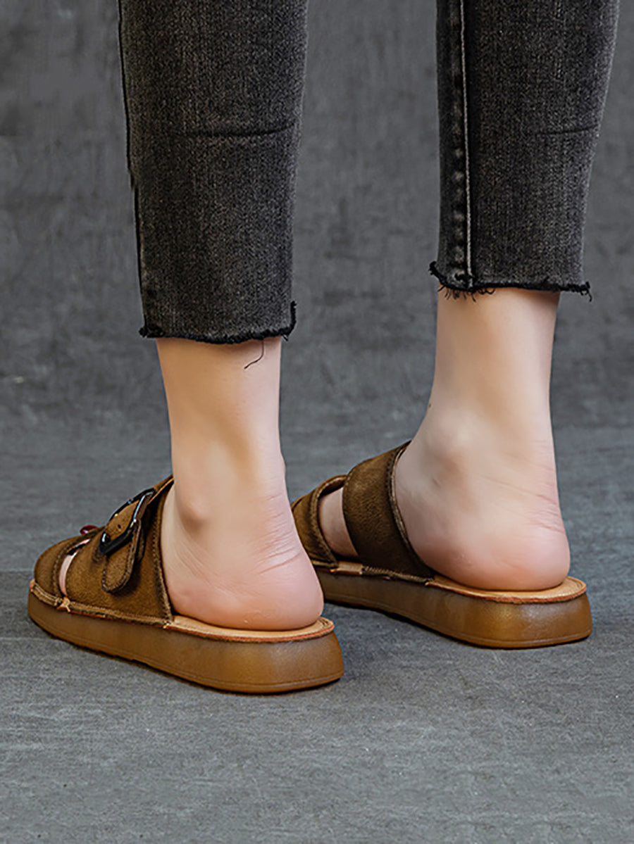 Women Summer Casual Leather Flat Slippers