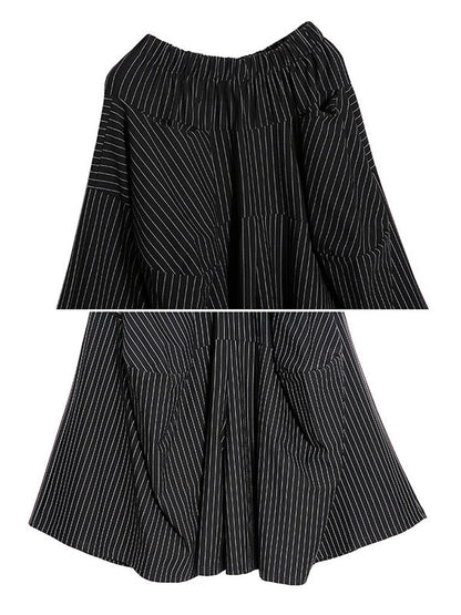 High Waisted Loose Elasticity Pockets Striped Culotte Pants