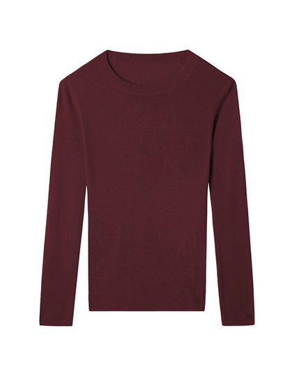 Long Sleeves Skinny Solid Color Round-Neck Knitwear Pullovers Sweater Tops