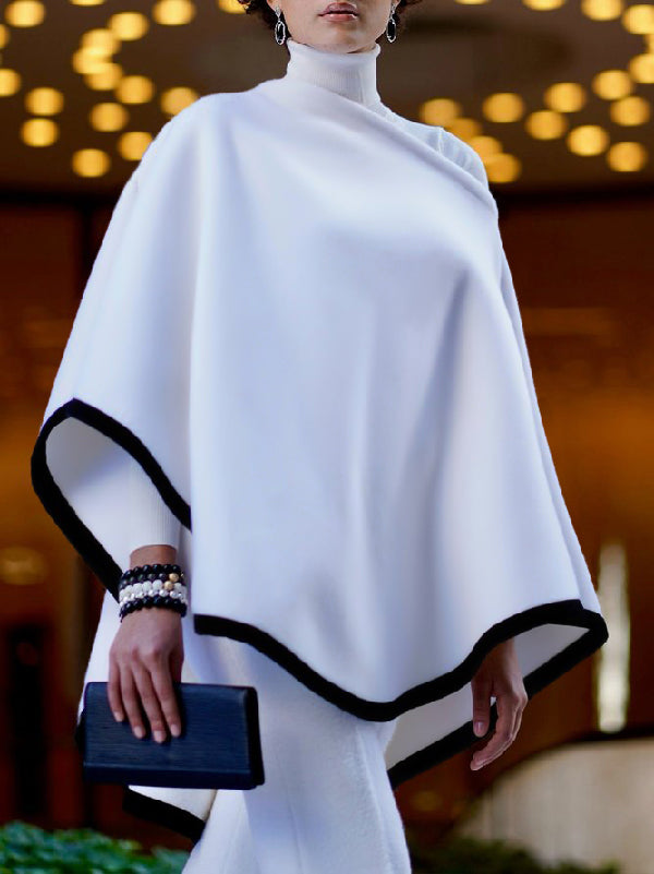 Batwing Sleeves High-low Contrast Color High Neck Cape Outerwear