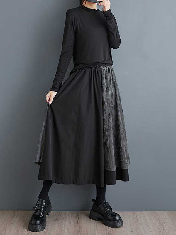 High Waisted Loose Elasticity Jacquard Pleated Pockets Culotte Wide Leg Pants
