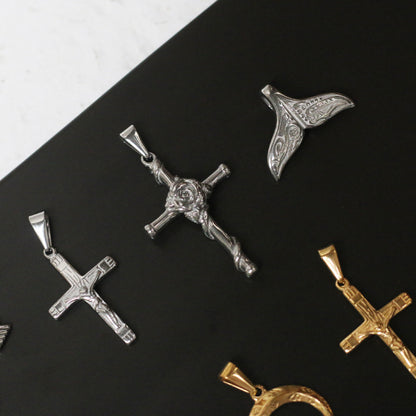 1 Piece Titanium Steel Cross Moon Fish Tail Pendant