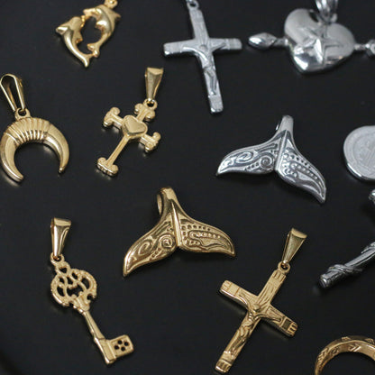 1 Piece Titanium Steel Cross Moon Fish Tail Pendant