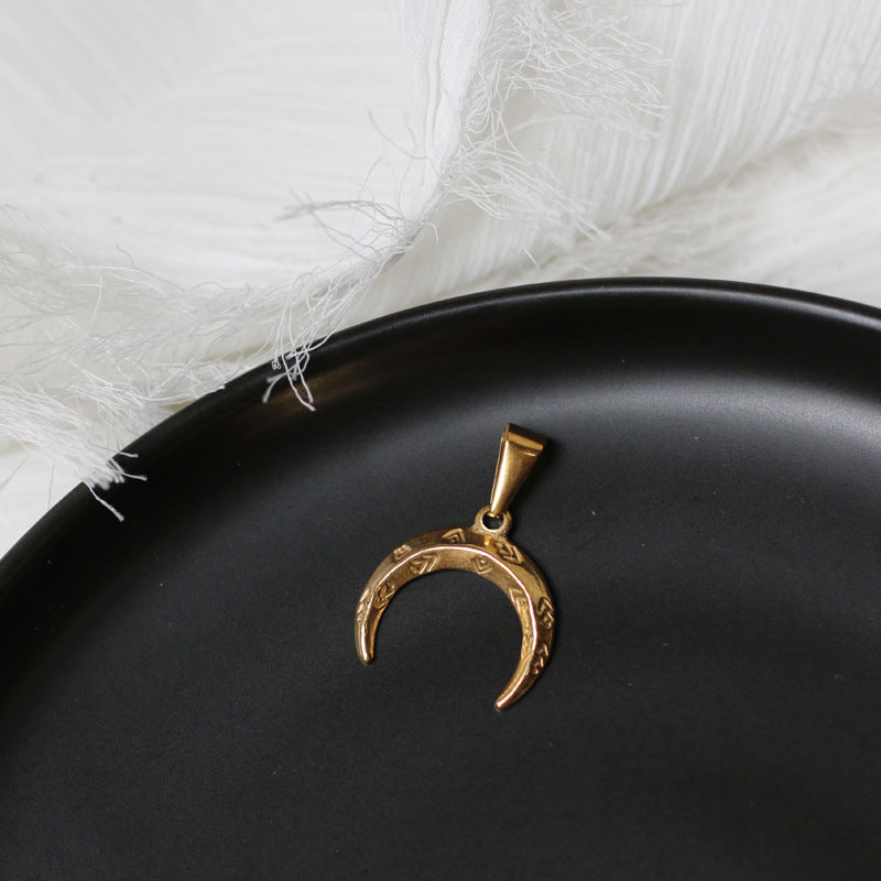 1 Piece Titanium Steel Cross Moon Fish Tail Pendant