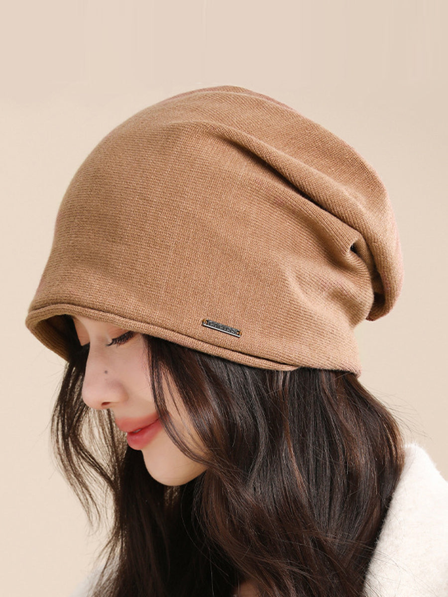 Women Casual Autumn Pure Color Warm Knitted Hat