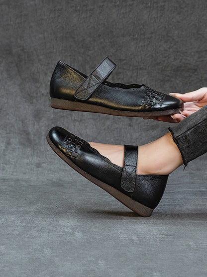 Women Summer Genuine Leather Weave Flat Shoes