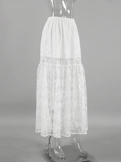 A-Line Loose Elasticity See-Through Split-Joint Skirts Bottoms