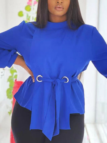 Loose Wrap Bandage Hollow Solid Color Split-Joint Blouses&Shirts Tops
