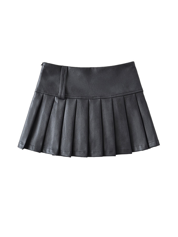A-Line High Waisted Pleated Solid Color Skirts Bottoms