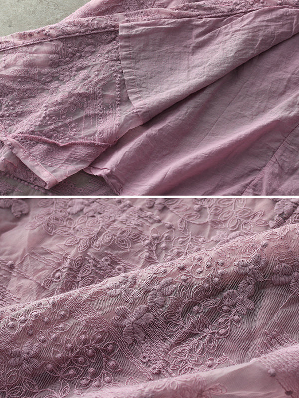 Vintage Loose Embroidered Lace Hollow Blouse