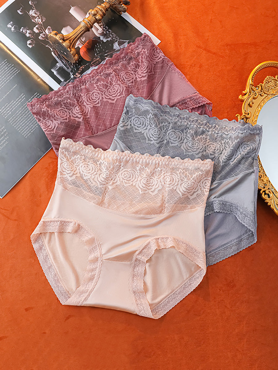 4 Pieces Summer Women Rose Lace High Waist Underwear