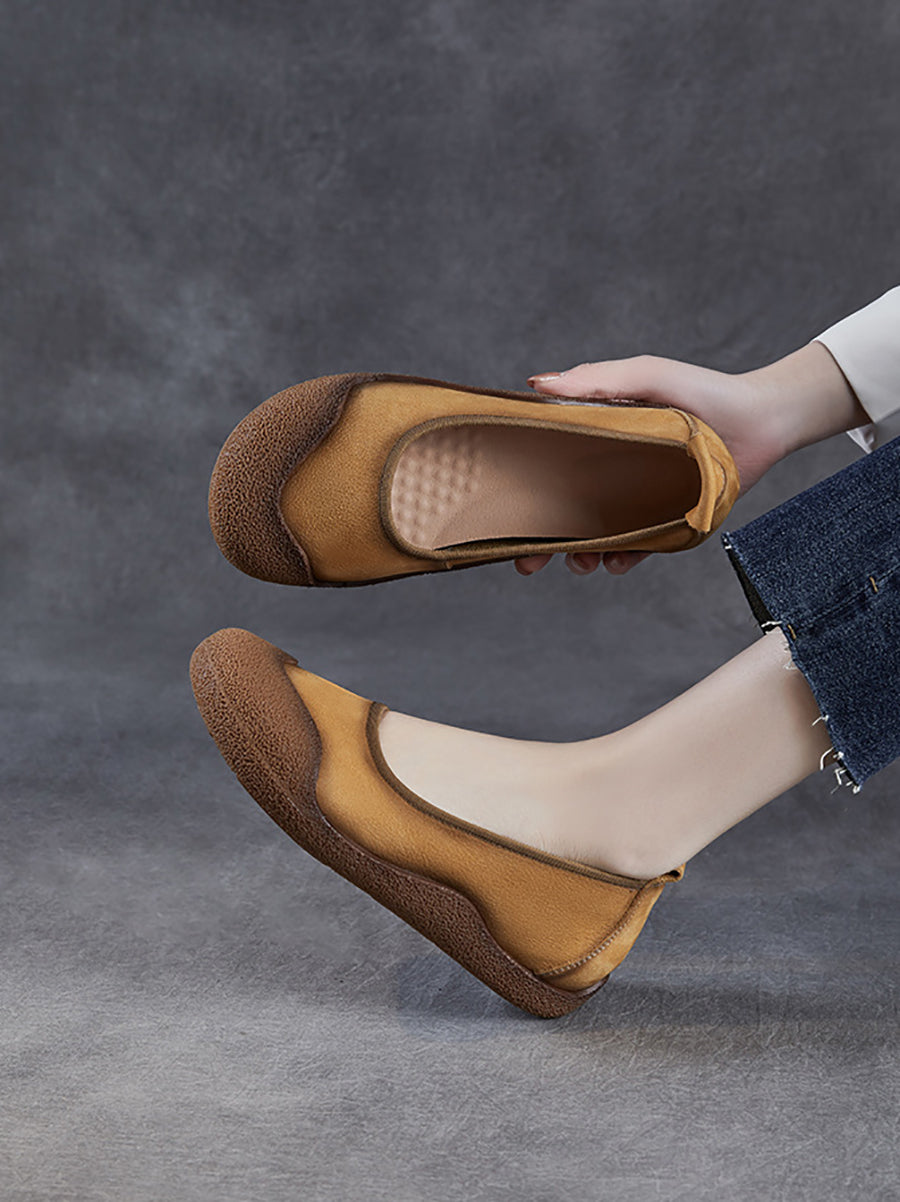 Women Summer Genuine Leather Colorblock Flat Shoes