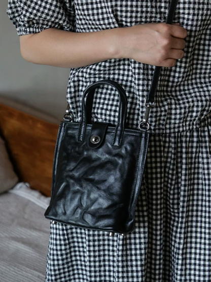 Vintage Crinkled Mini Tote Crossbody Bag
