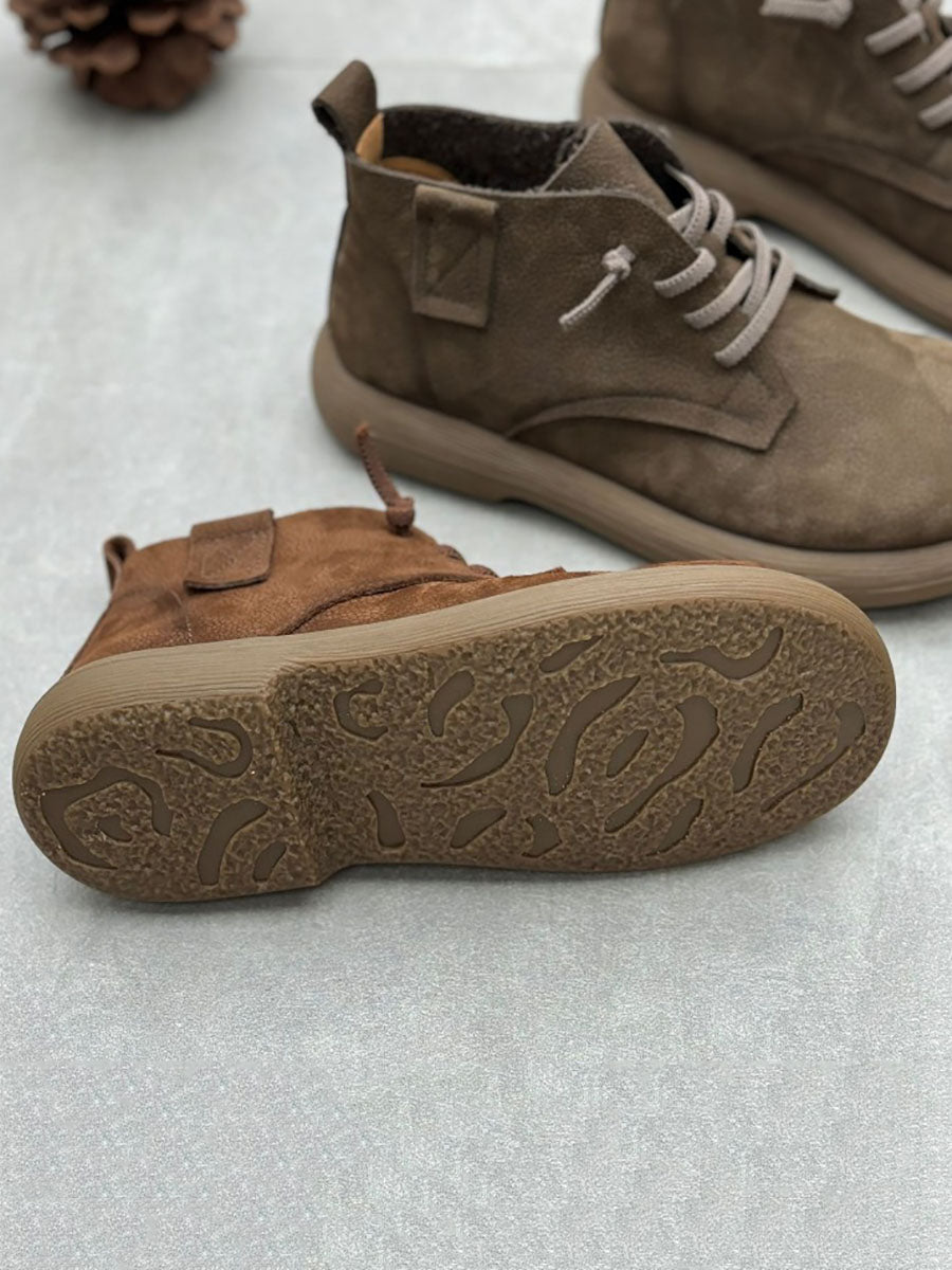 Women Vintage Genuine Leather Strap Low Heel Boots