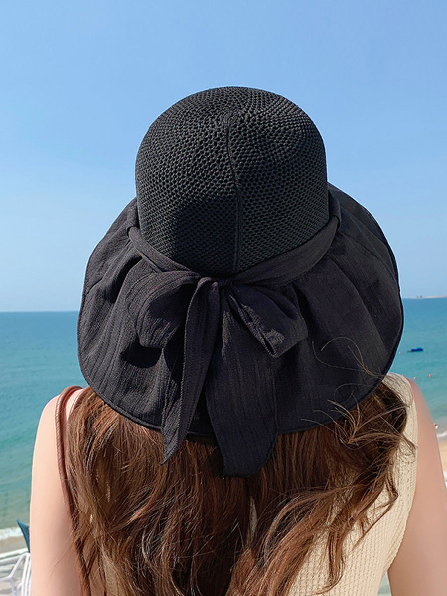 Women Summer Artsy Spliced Bowknot Sunproof Hat