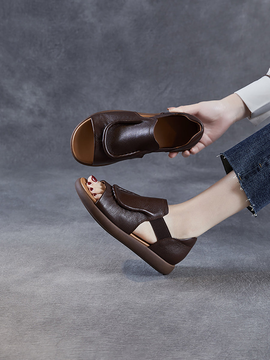 Women Summer Leather Open-Toe Flat Sandals