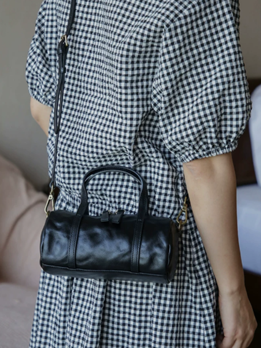 Crinkled Leather Mini Handbag Crossbody Bag