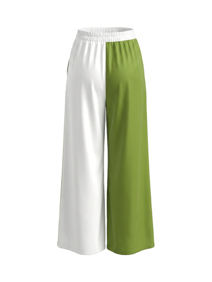 High Waisted Wide Leg Contrast Color Pockets Casual Pants Bottoms Trousers
