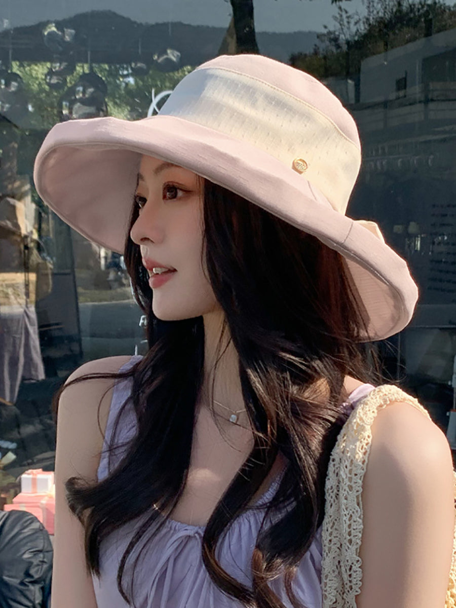 Women Summer Sunproof Colorblock Bowknot Hat