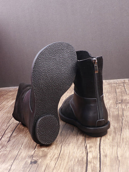 Women Vintage Genuine Leather Sliced Flat Boots