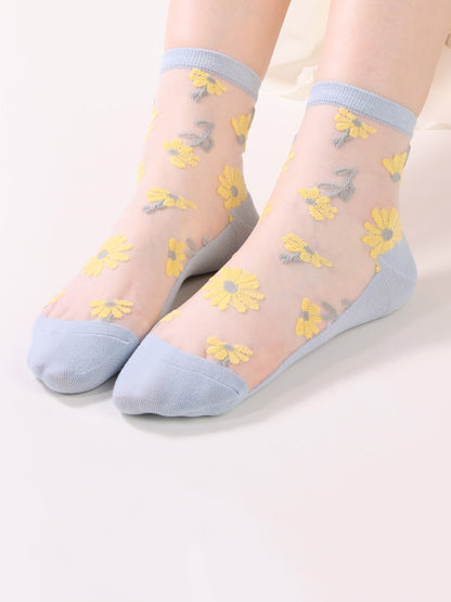 6 Pairs Women Summer Casual Flower Thin Socks