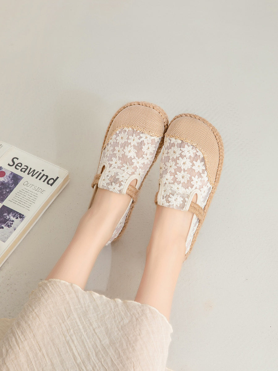 Women Artsy Summer Flower Embroidery Shoes