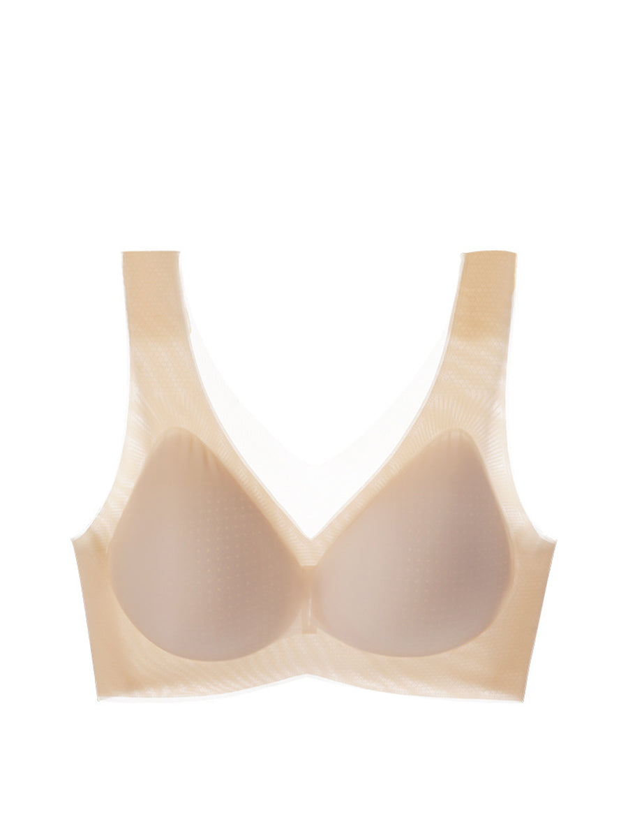 Women Artsy Summer Pure Color Satin Seamless Bra