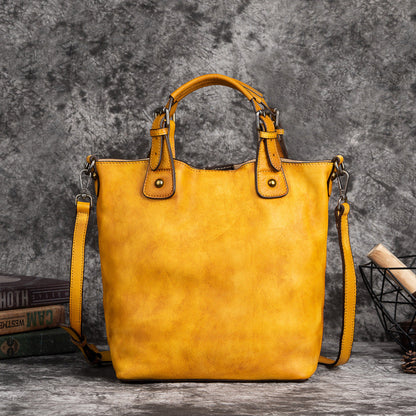 Vintage Solid Genuine Leather Handbag For Women