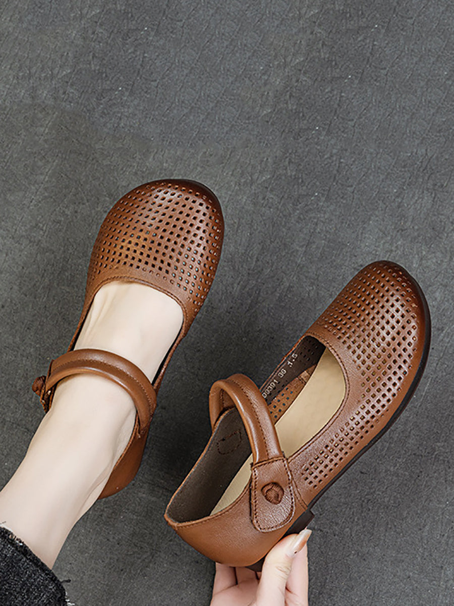 Women Casual Summer Genuine Leather Hollow Out Shoes