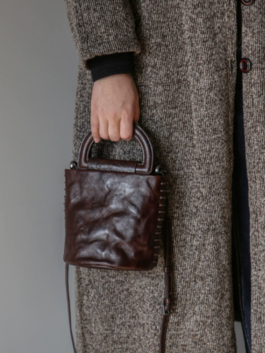 Vintage Leather Artistic Bucket Bag