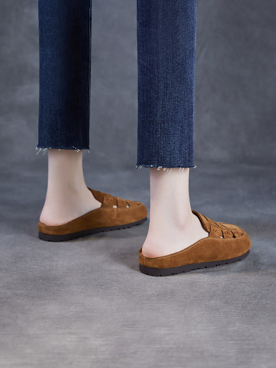 Women Summer Suede Leather Weave Flat Shoes