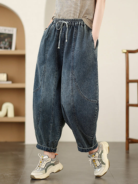 Women Spring Casual Denim Spliced Harem Pants