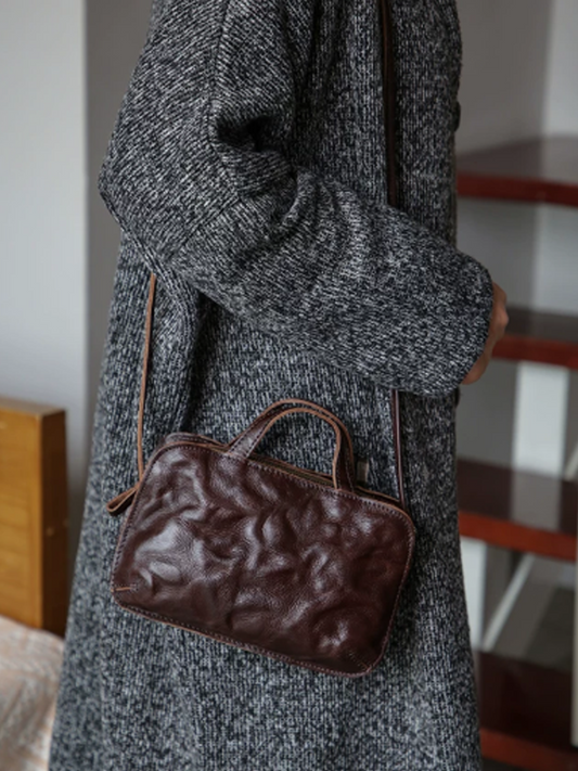 Vintage Crinkled Leather Pillow Bag