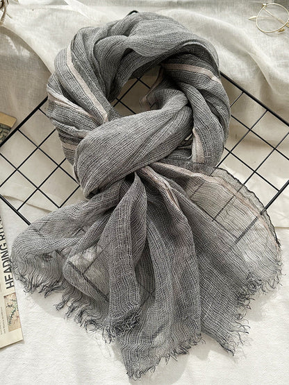 Women Summer Stripe Tassel Linen Shawl Scarf