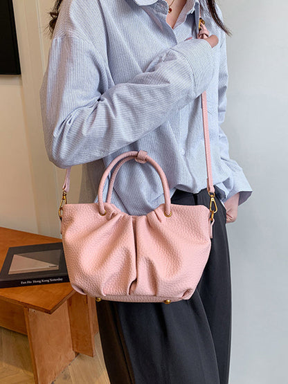 Pleated Solid Color Zipper Crossbody Bags Handbags