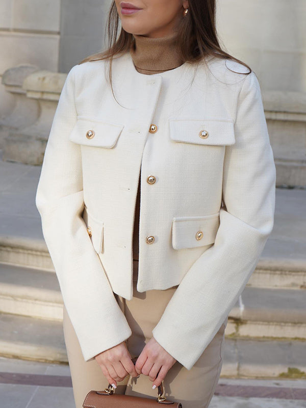 Long Sleeves Loose Buttoned Split-Joint Round-Neck Outerwear