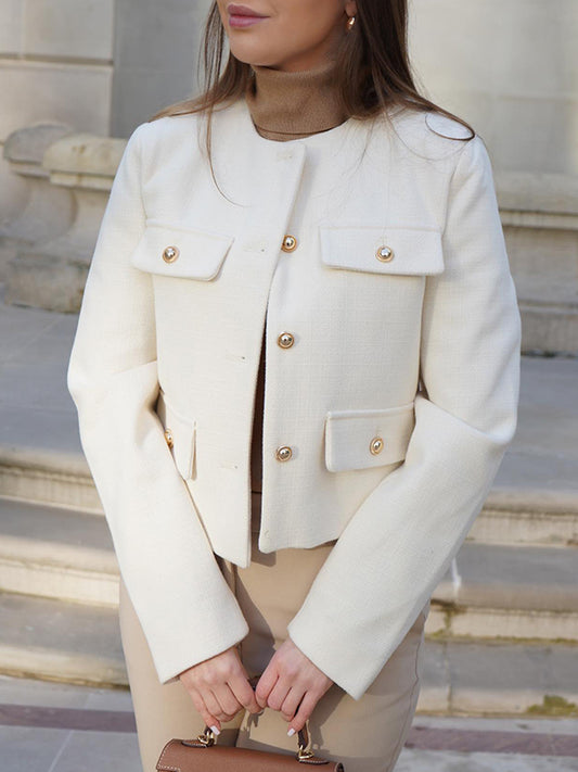 Long Sleeves Loose Buttoned Split-Joint Round-Neck Outerwear