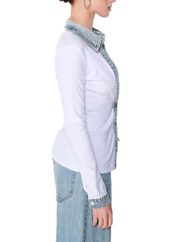 Long Sleeves Skinny Buttoned Split-Joint Lapel Blouses&Shirts Tops