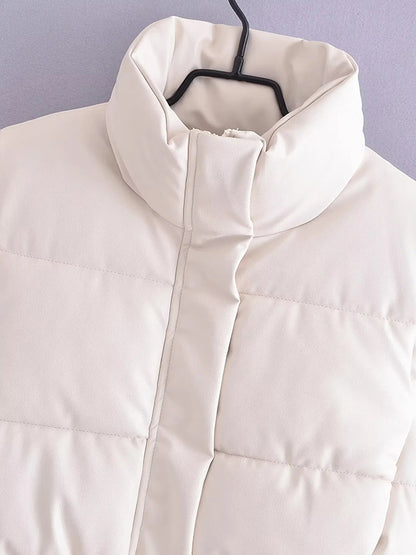 Skinny Sleeveless Drawstring Elasticity Solid Color Split-Joint Zipper Stand Collar Padded Vest