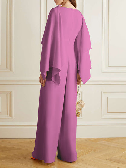 Long Sleeves Wrap Solid Color Zipper Jumpsuits