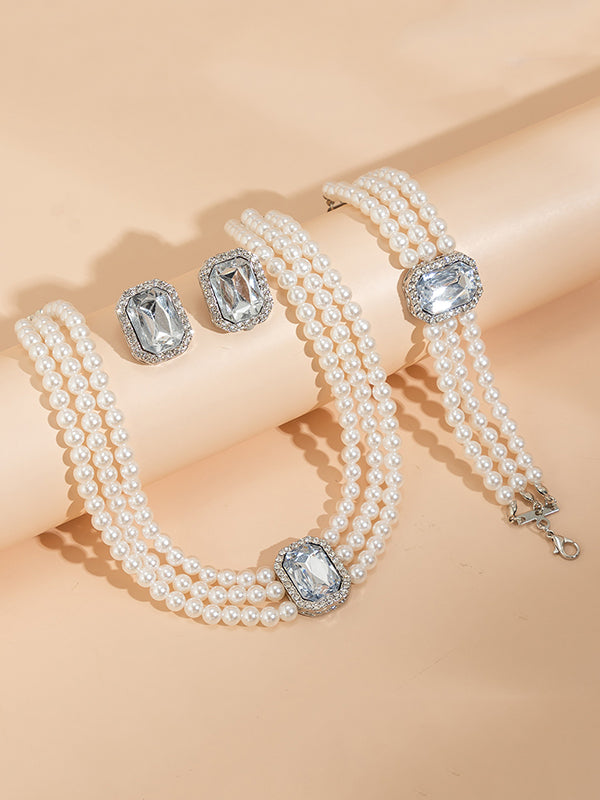 Geometric Layered Rhine Stones Bracelet Accessories + Necklaces Accessories + Earrings Accessories