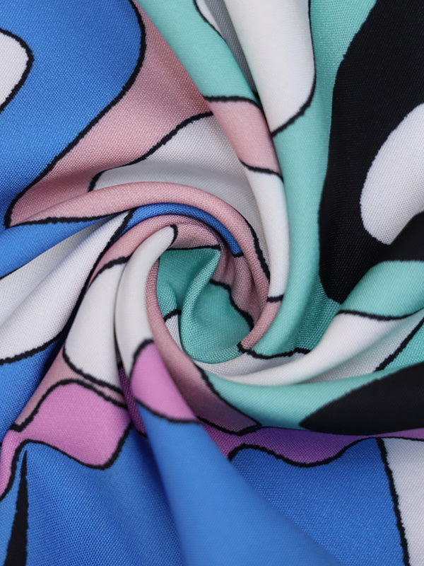 Buttoned Printed Lapel Blouses&Shirts Tops + Bodycon High Waisted Skirts Bottom Two Pieces Set